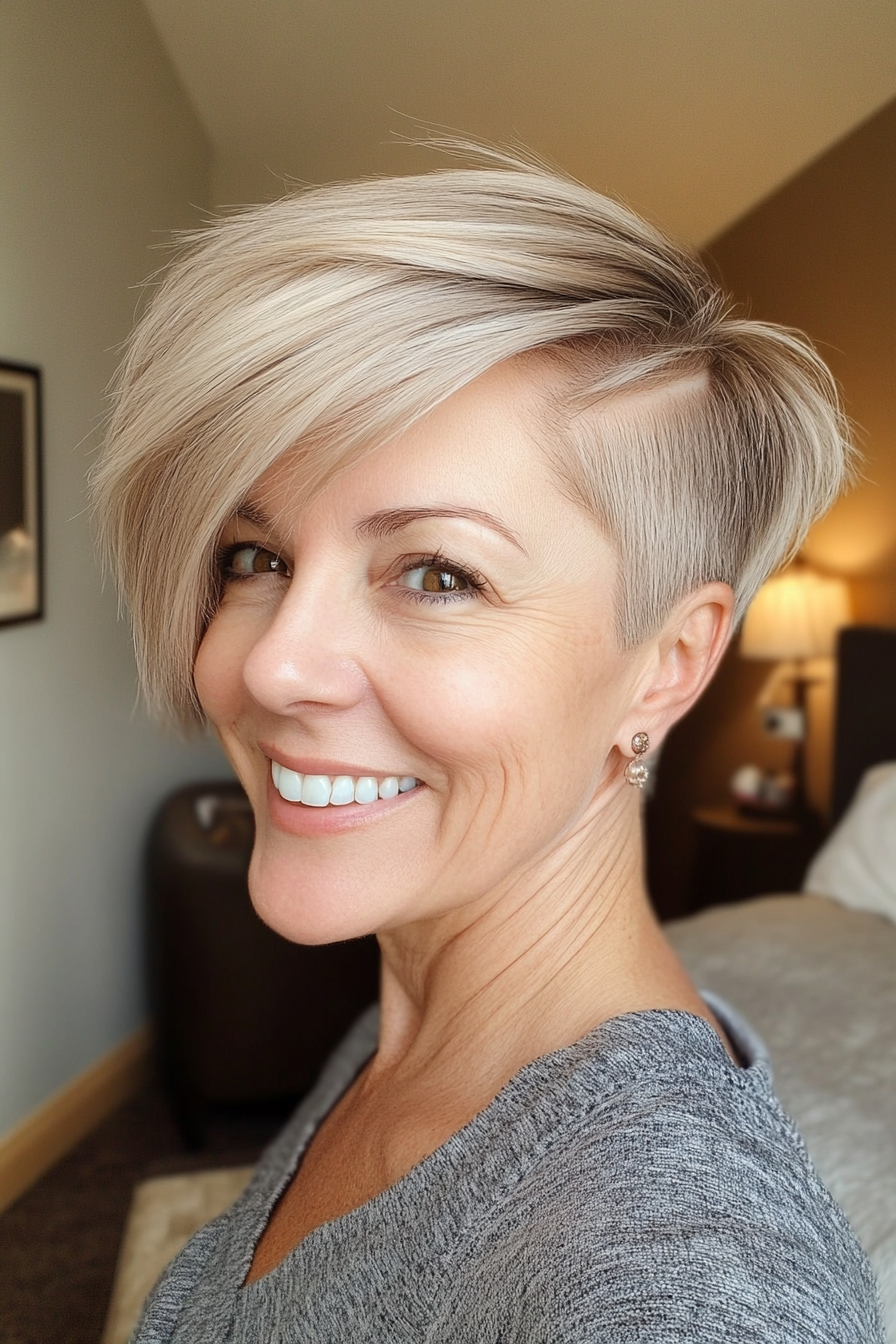 12. Asymmetrical Undercut – Sandy Blonde (Short Hairstyles For Women Over 50 With Thin Hair) - Short Hairstyles For Women Over 50 With Thin Hair