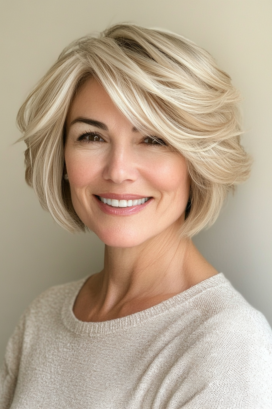 13. Layered Flip – Golden Blonde (Short Hairstyles For Women Over 50 With Thin Hair) - Short Hairstyles For Women Over 50 With Thin Hair