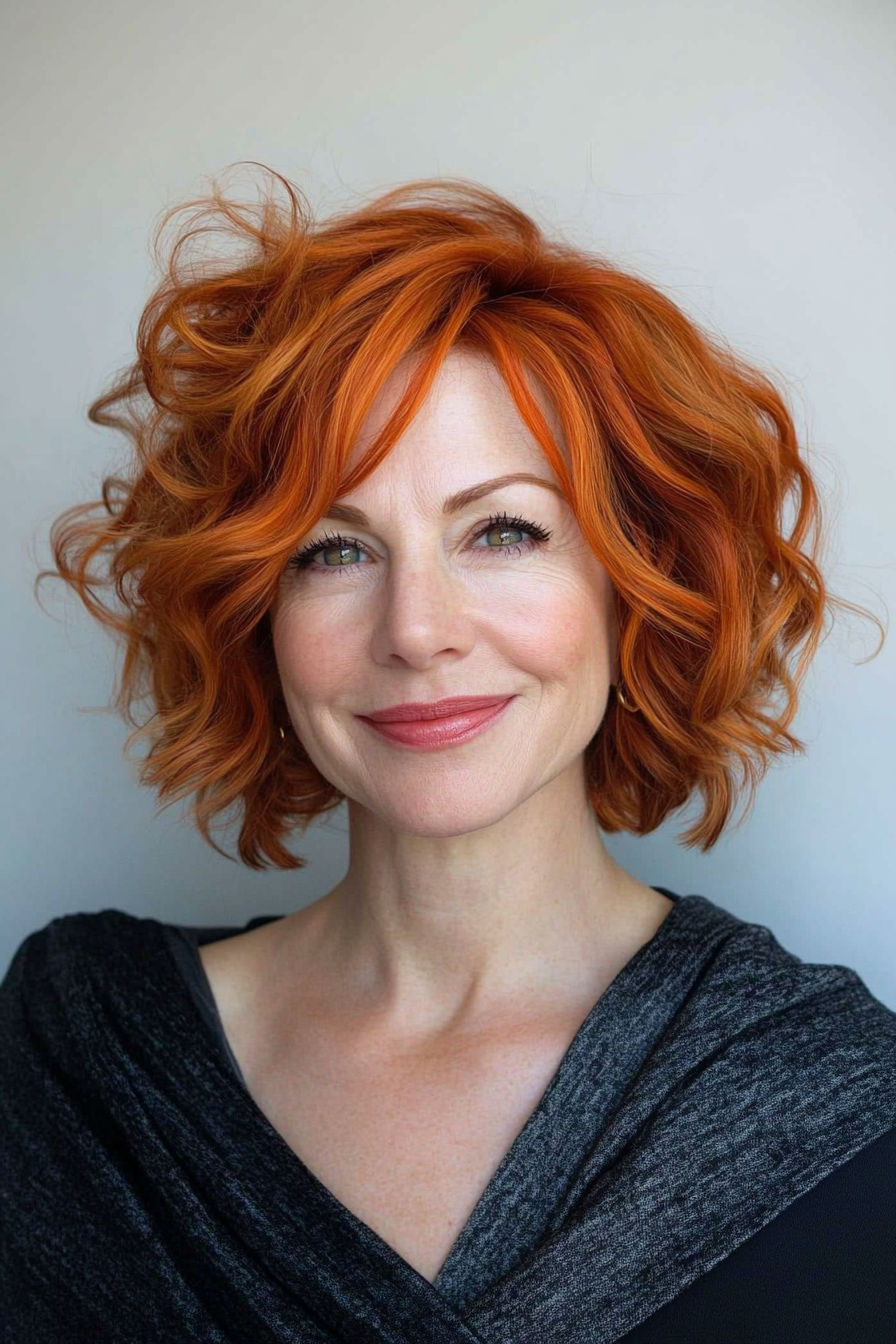 14. Soft Curled Bob – Red (Short Hairstyles For Women Over 50 With Thin Hair) - Short Hairstyles For Women Over 50 With Thin Hair