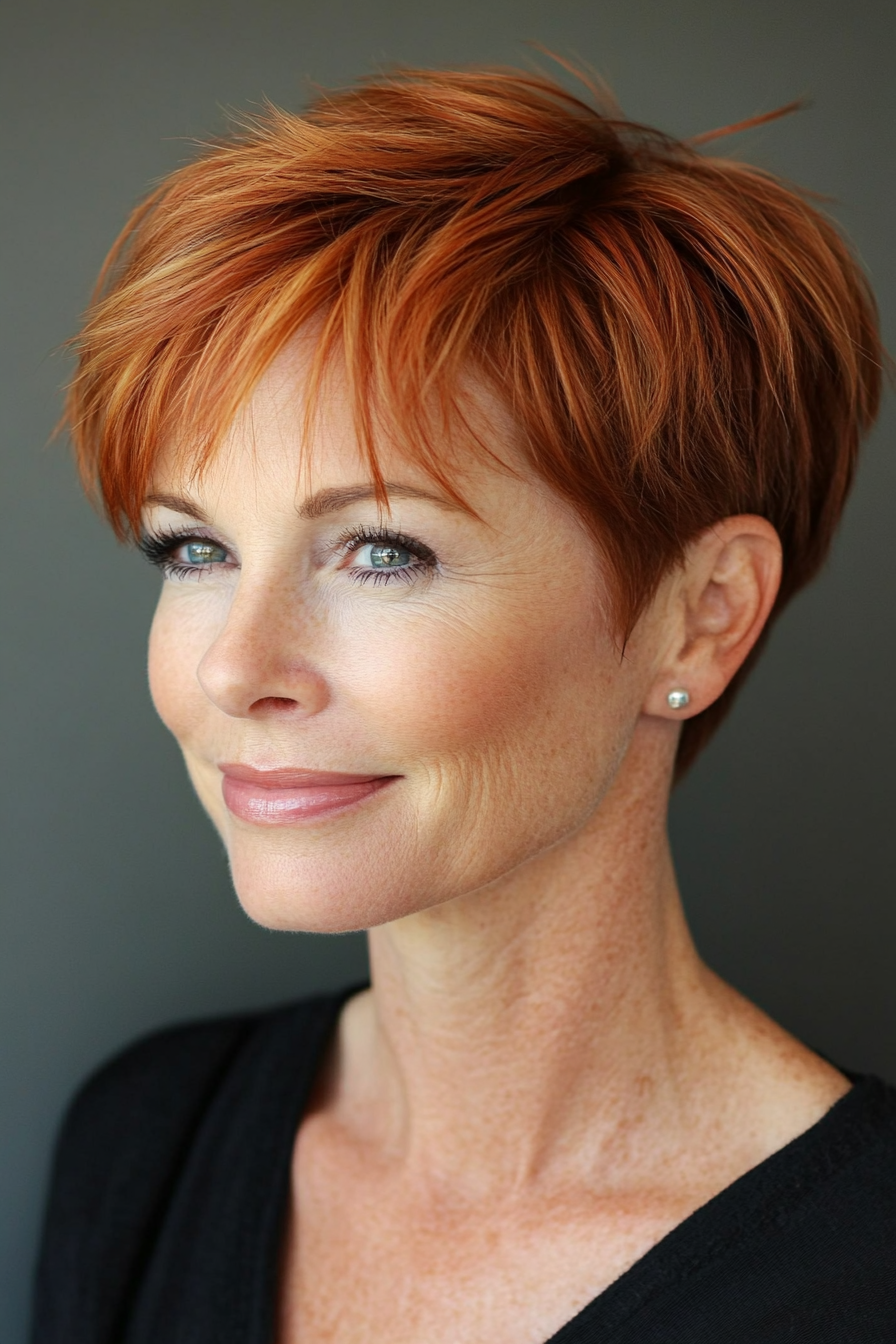15. Razor Cut Pixie – Light Auburn (Short Hairstyles For Women Over 50 With Thin Hair) - Short Hairstyles For Women Over 50 With Thin Hair