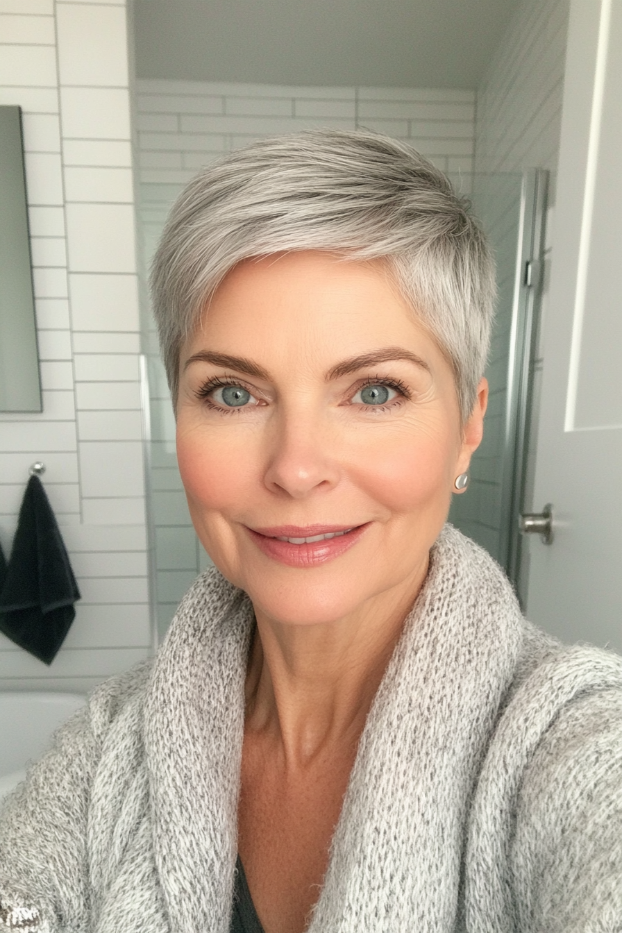 17. Minimalist Crop – Pepper Grey (Short Hairstyles For Women Over 50 With Thin Hair) - Short Hairstyles For Women Over 50 With Thin Hair