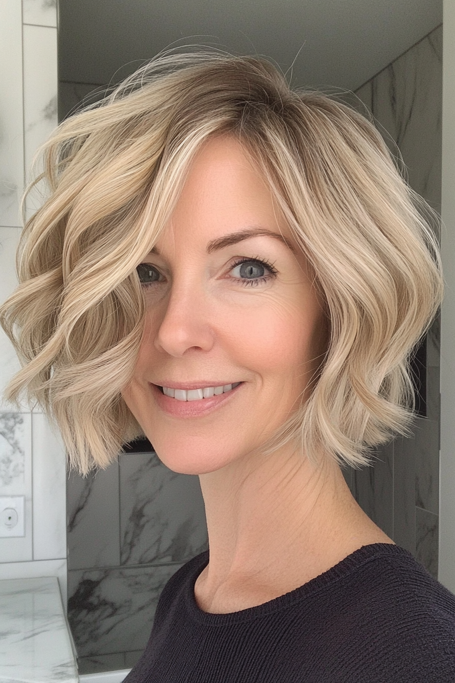 19. Natural Waves Bob – Medium Blonde (Short Hairstyles For Women Over 50 With Thin Hair) - Short Hairstyles For Women Over 50 With Thin Hair