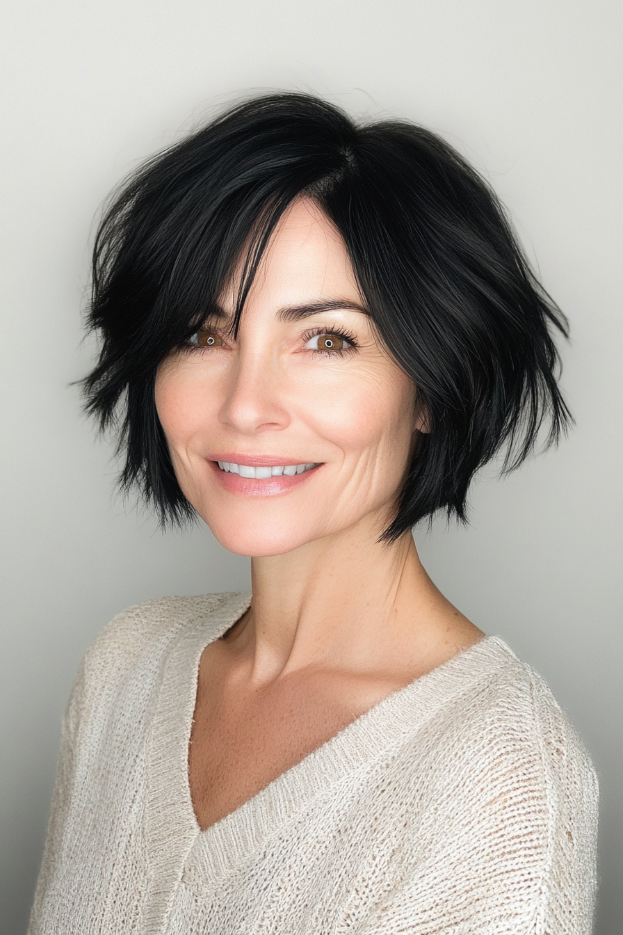 20. French Bob – Jet Black (Short Hairstyles For Women Over 50 With Thin Hair) - Short Hairstyles For Women Over 50 With Thin Hair
