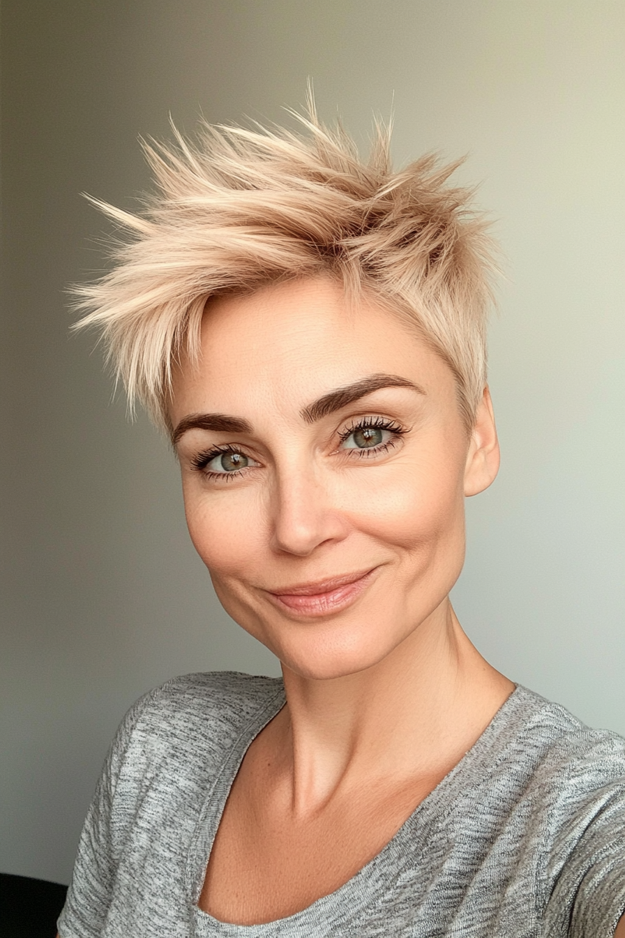 21. Dynamic Spiky Pixie – Strawberry Blonde (Short Hairstyles For Women Over 50 With Thin Hair) - Short Hairstyles For Women Over 50 With Thin Hair