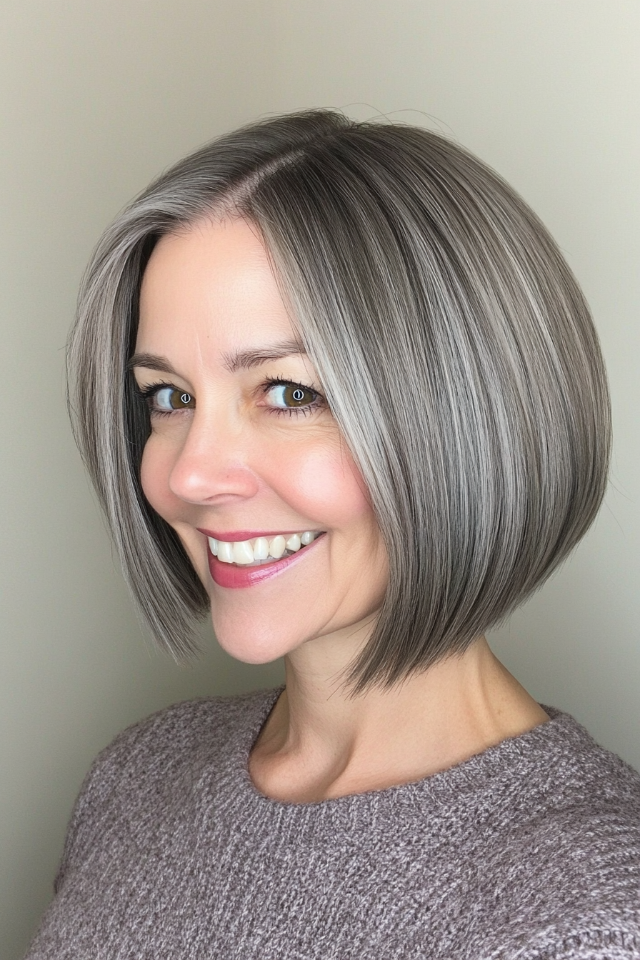 24. Rounded Bob – Charcoal (Short Hairstyles For Women Over 50 With Thin Hair) - Short Hairstyles For Women Over 50 With Thin Hair
