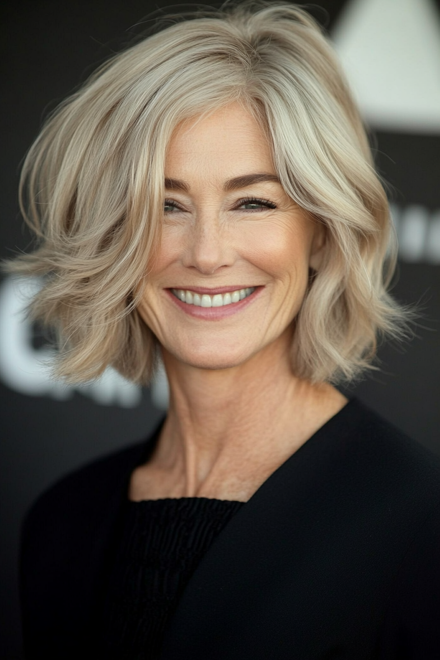 3. Asymmetrical Cut in Honey Blonde (Shorter Haircuts For Older Women) - Shorter Haircuts For Older Women