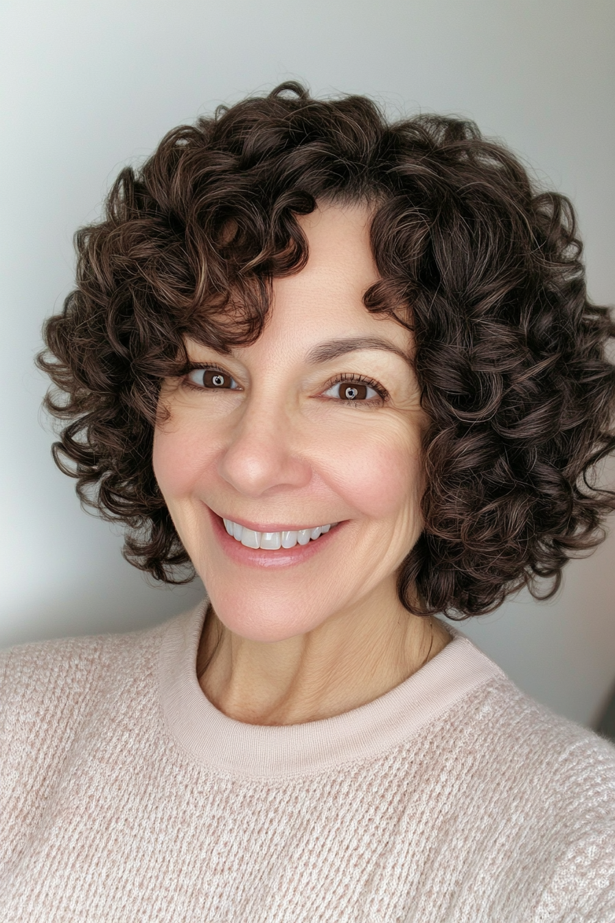 4. Curly Taper in Natural Brunette (Shorter Haircuts For Older Women) - Shorter Haircuts For Older Women