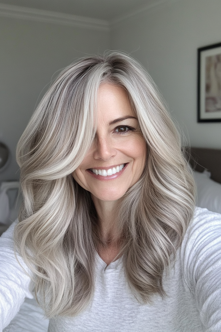 5. Feathered Waves in Ash Blonde (Shorter Haircuts For Older Women) - Shorter Haircuts For Older Women