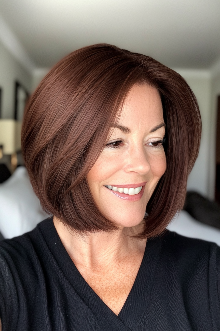 6. Sleek Crop in Chestnut Brown (Shorter Haircuts For Older Women) - Shorter Haircuts For Older Women