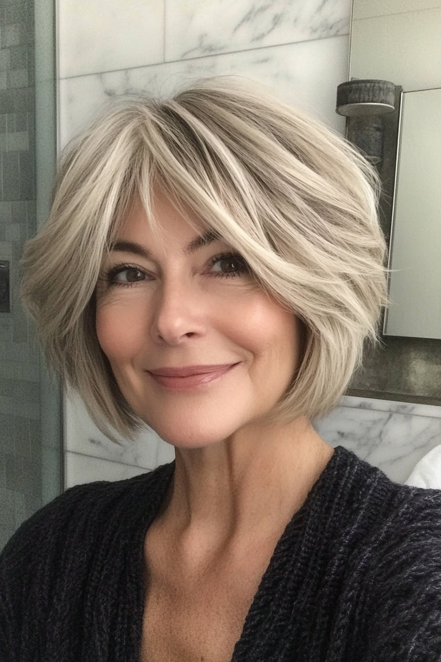 7. Textured Bob in Dark Blonde (Shorter Haircuts For Older Women) - Shorter Haircuts For Older Women