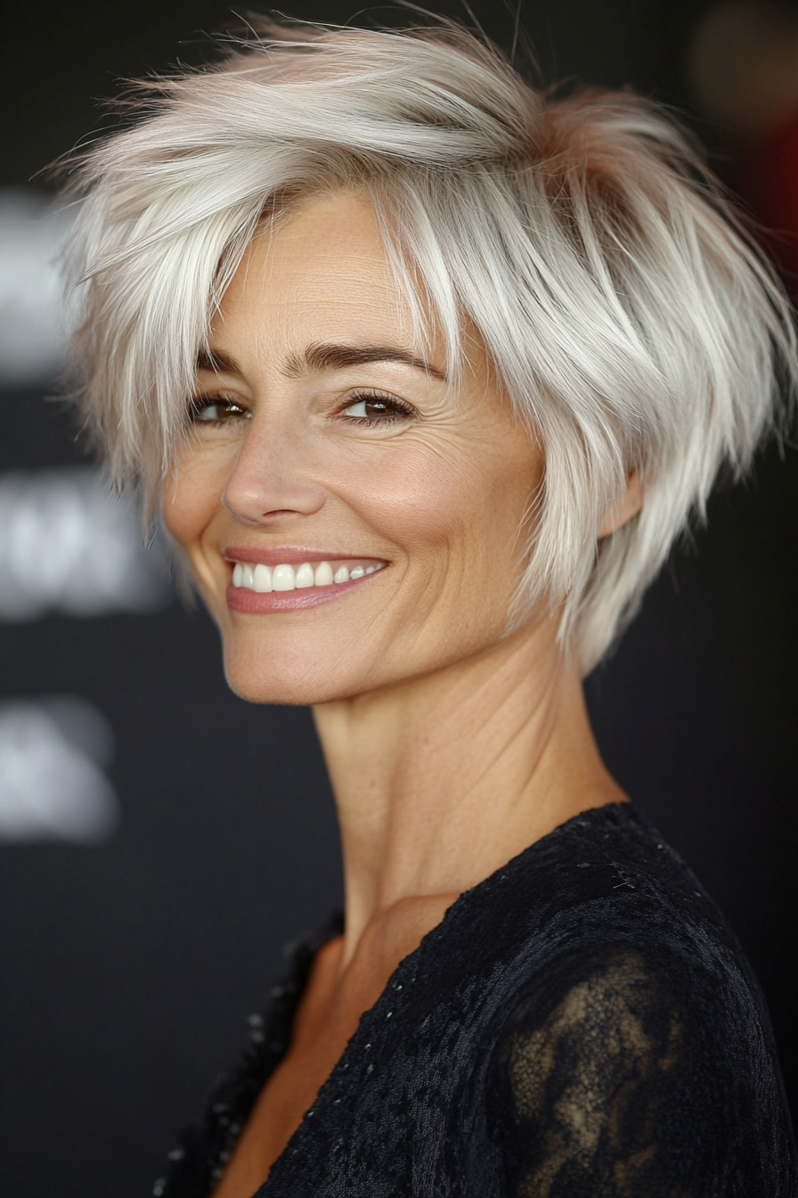 8. Choppy Pixie in Platinum Blonde (Shorter Haircuts For Older Women) - Shorter Haircuts For Older Women