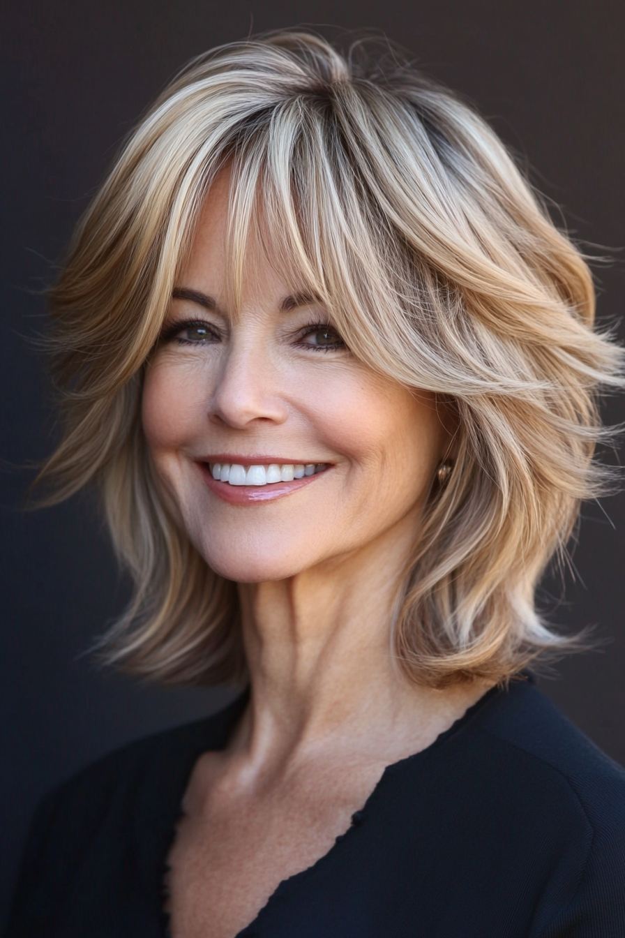 12. Layered Flip in Sandy Blonde (Shorter Haircuts For Older Women) - Shorter Haircuts For Older Women