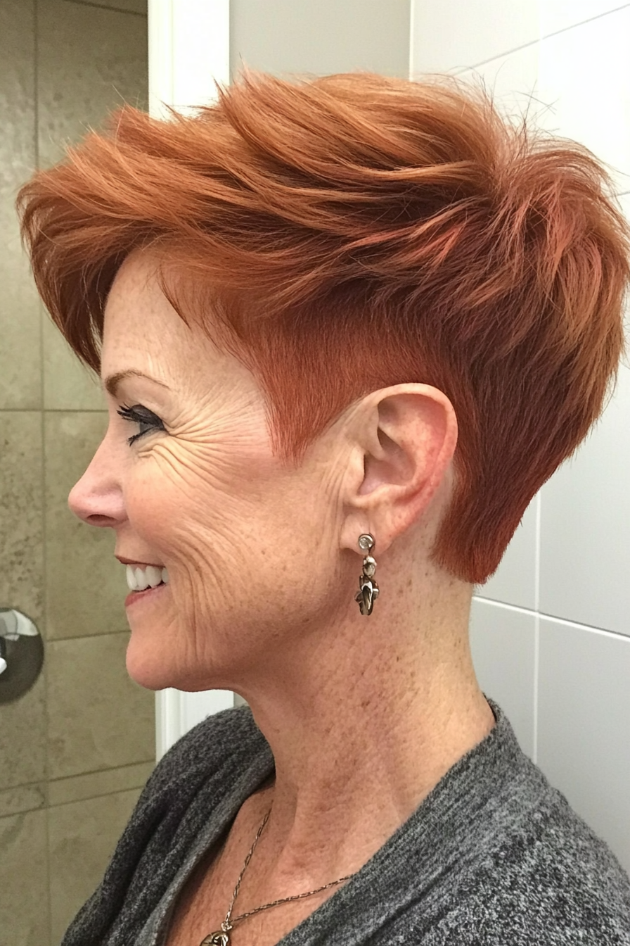 13. Pixie Undercut in Natural Red (Shorter Haircuts For Older Women) - Shorter Haircuts For Older Women