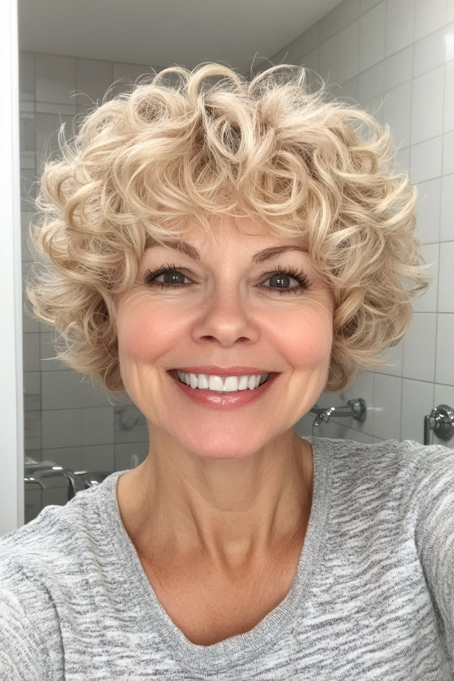 14. Short Curls in Golden Blonde (Shorter Haircuts For Older Women) - Shorter Haircuts For Older Women