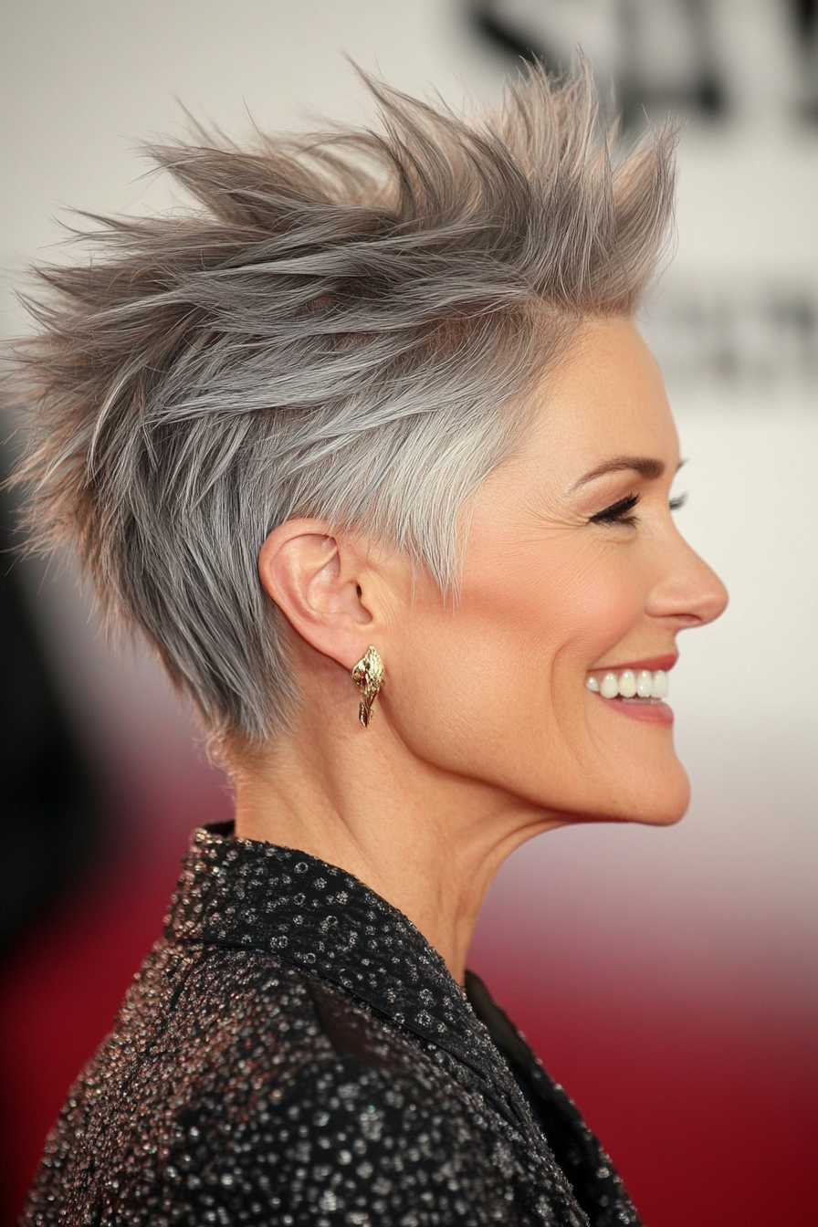 17. Sassy Spikey in Ash Gray (Shorter Haircuts For Older Women) - Shorter Haircuts For Older Women