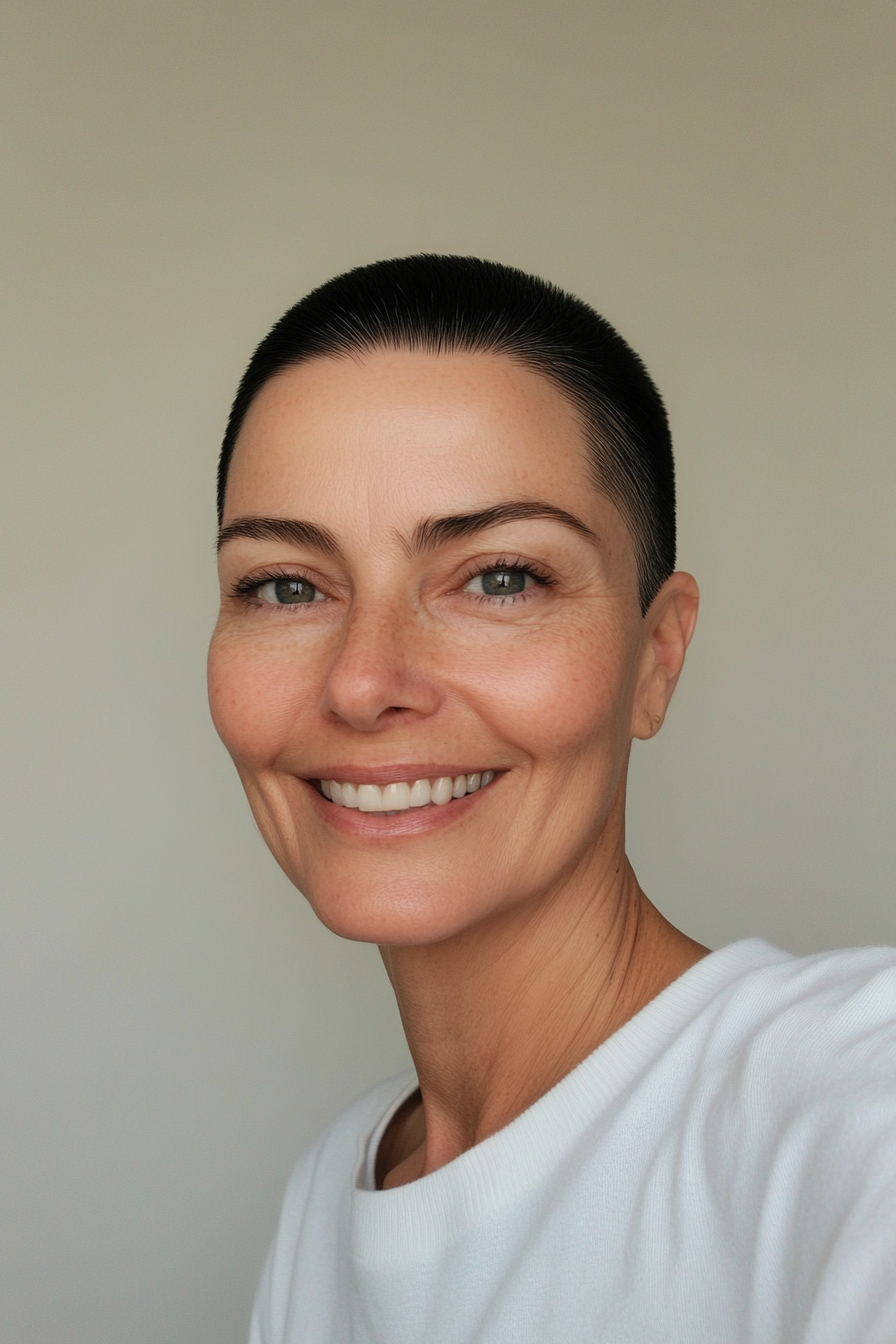 21. Buzz Cut in True Black (Shorter Haircuts For Older Women) - Shorter Haircuts For Older Women