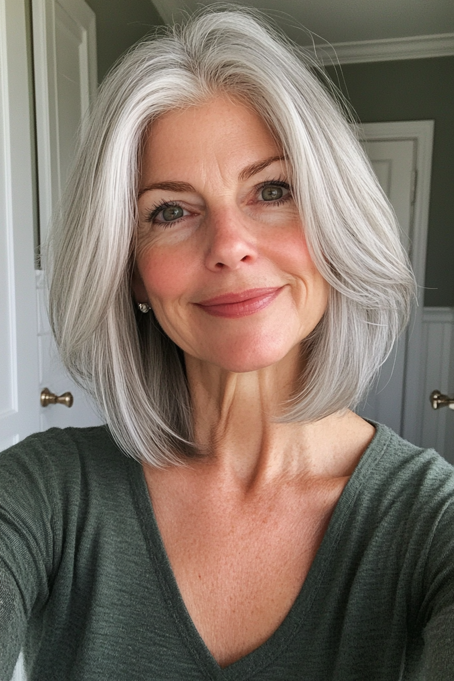 23. Whispy Layers in Platinum Gray (Shorter Haircuts For Older Women) - Shorter Haircuts For Older Women