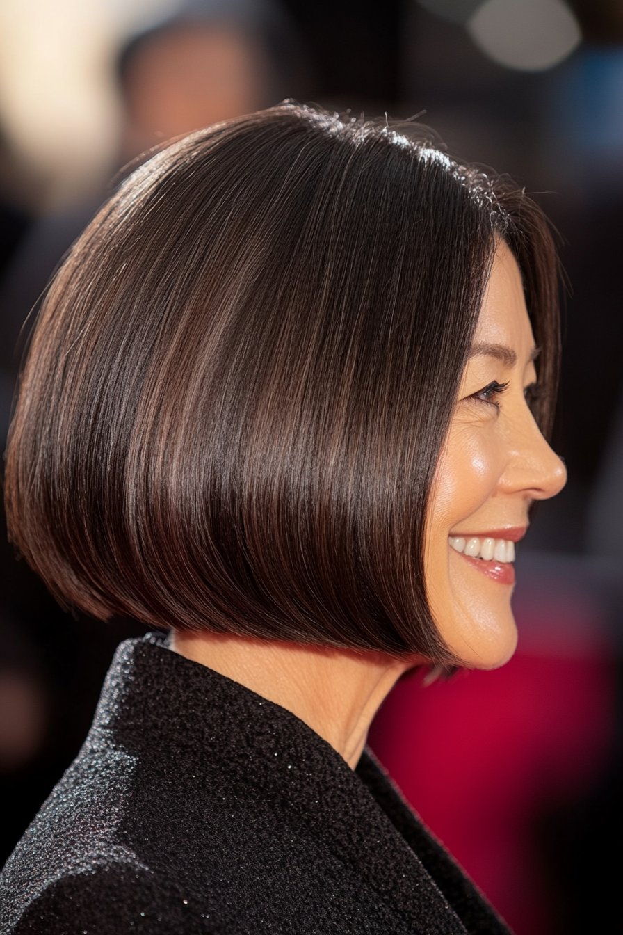 26. Rounded Bob in Mocha Brown (Shorter Haircuts For Older Women) - Shorter Haircuts For Older Women