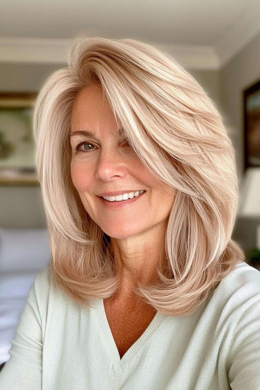 27. Flowy Layers in Strawberry Blonde (Shorter Haircuts For Older Women) - Shorter Haircuts For Older Women