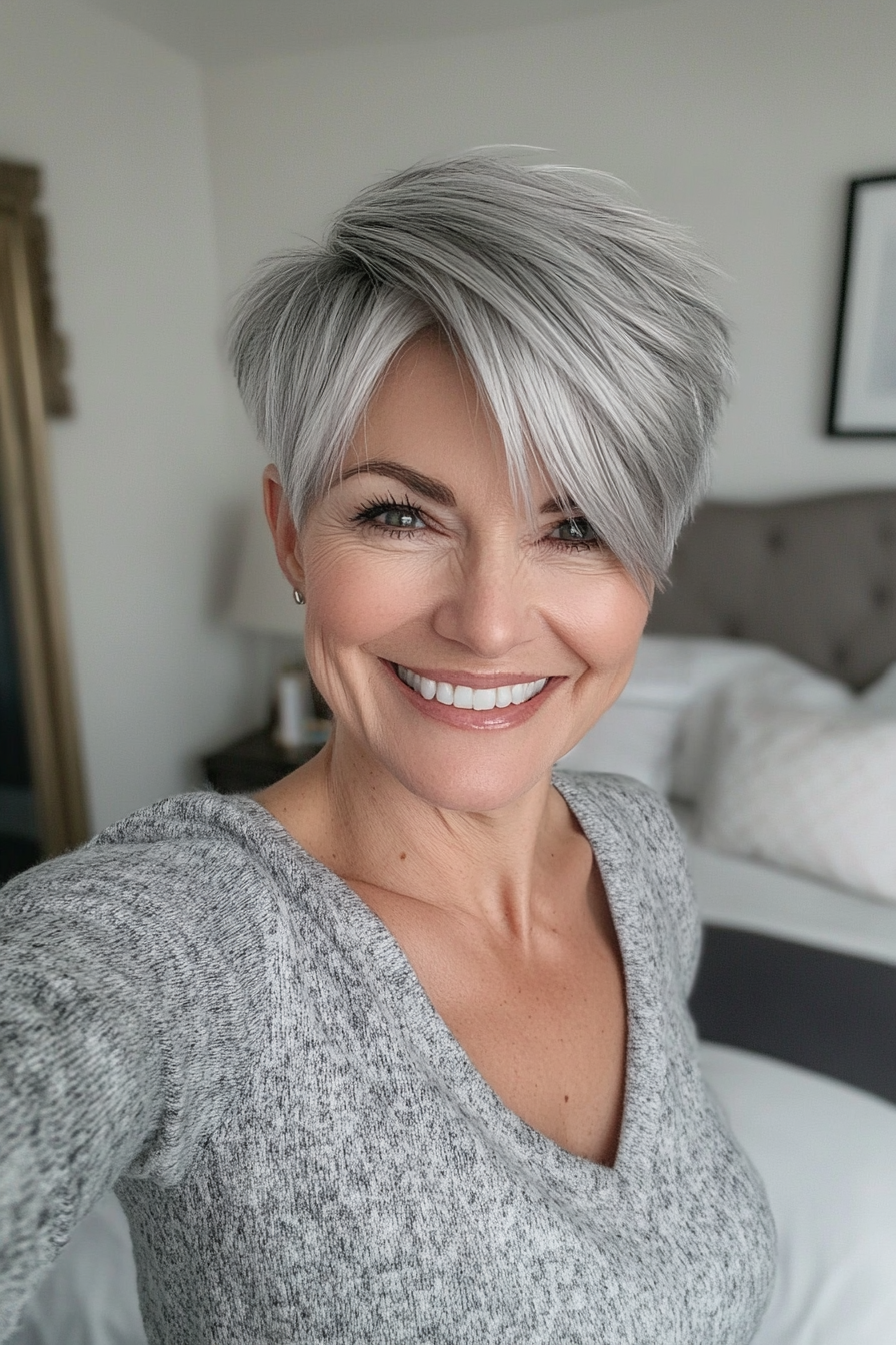 3. Wispy Pixie in Platinum Grey (Trendy Haircuts For Women Over 50) - Trendy Haircuts For Women Over 50