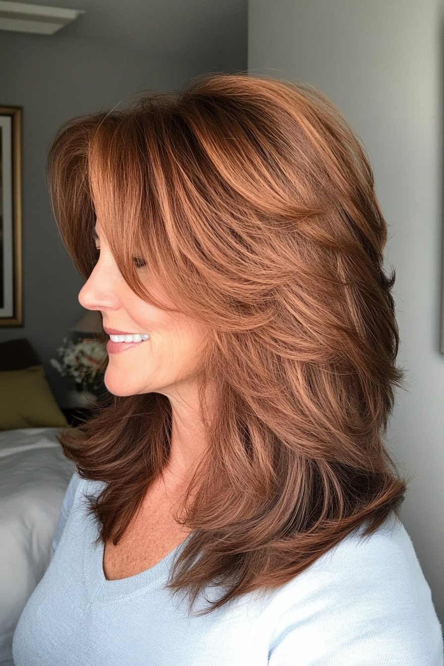 4. Feathered Shag in Chestnut Brown (Trendy Haircuts For Women Over 50) - Trendy Haircuts For Women Over 50