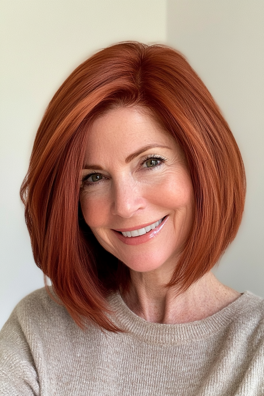 5. Angled Lob in Natural Auburn (Trendy Haircuts For Women Over 50) - Trendy Haircuts For Women Over 50