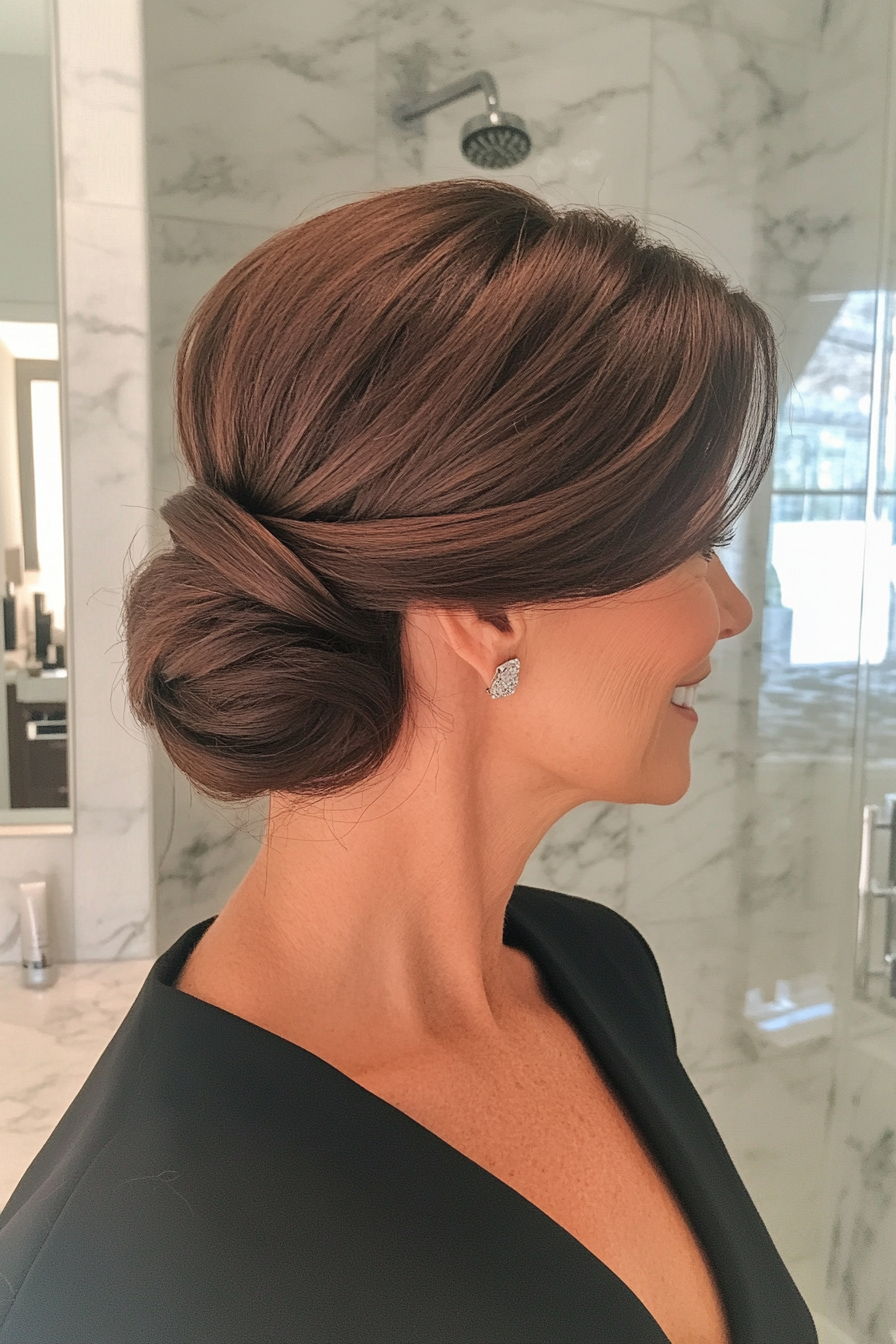 8. Sleek Chignon in Espresso (Trendy Haircuts For Women Over 50) - Trendy Haircuts For Women Over 50