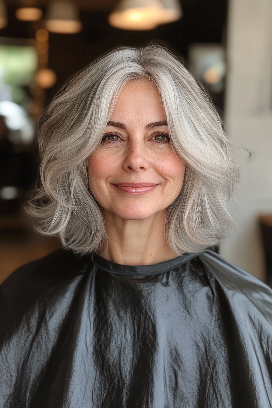 9. Tousled Bob in Silver (Trendy Haircuts For Women Over 50) - Trendy Haircuts For Women Over 50