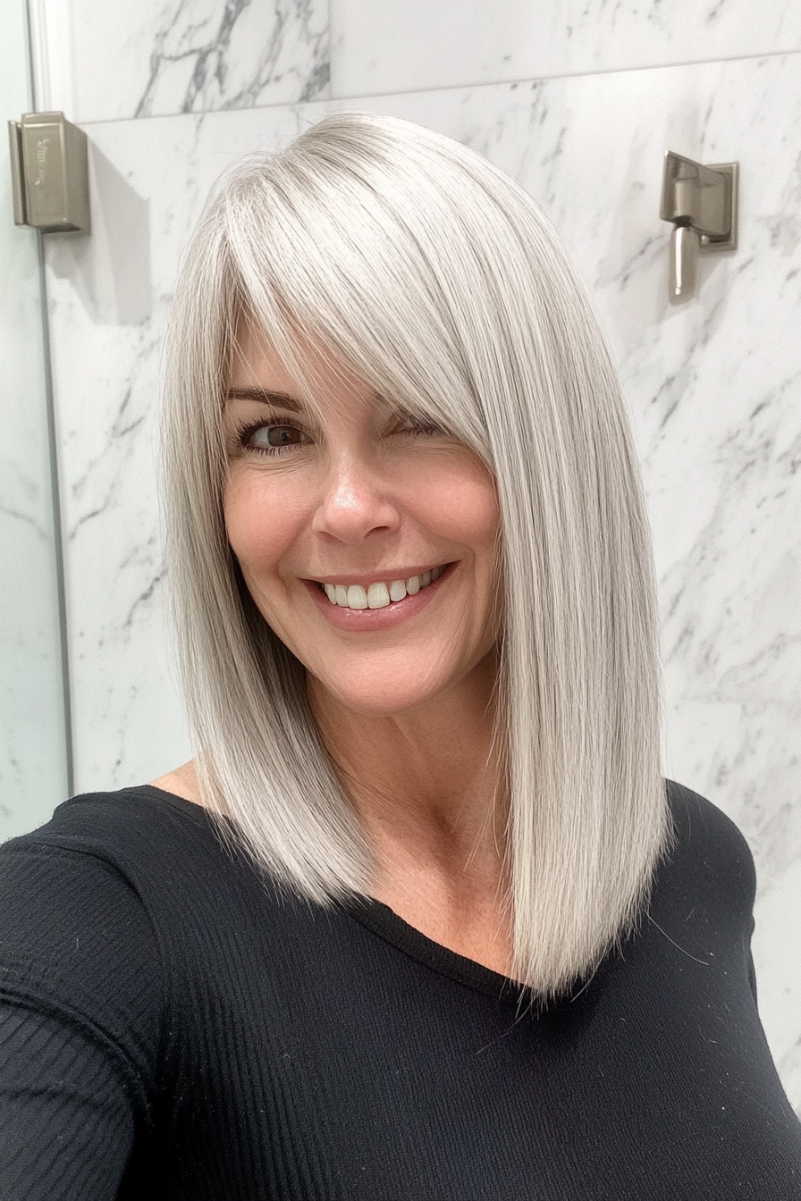12. Straight Cut with Side Sweep in Ash Blonde (Trendy Haircuts For Women Over 50) - Trendy Haircuts For Women Over 50