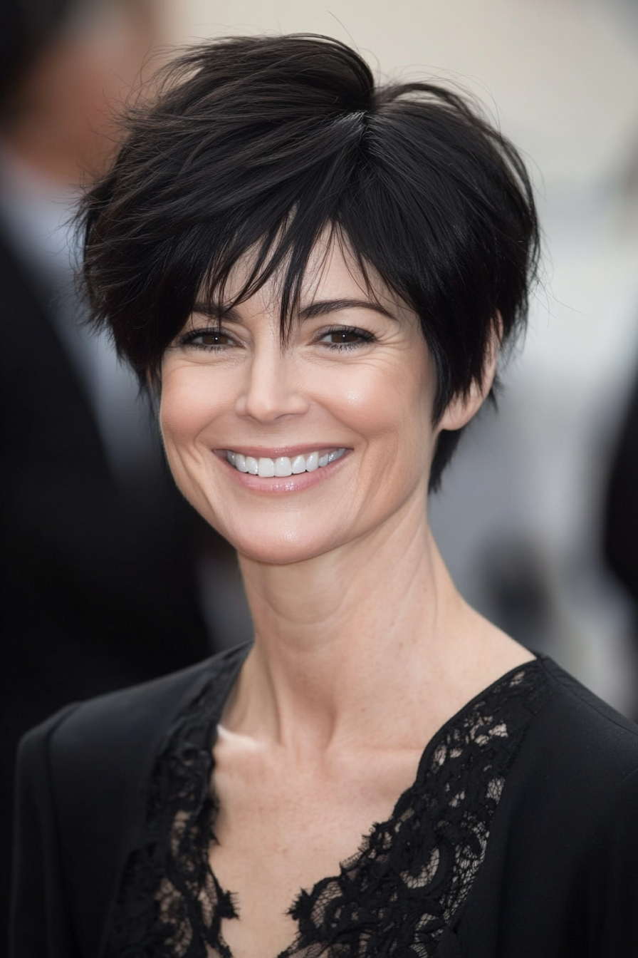 13. Voluminous Pixie in Soft Black (Trendy Haircuts For Women Over 50) - Trendy Haircuts For Women Over 50