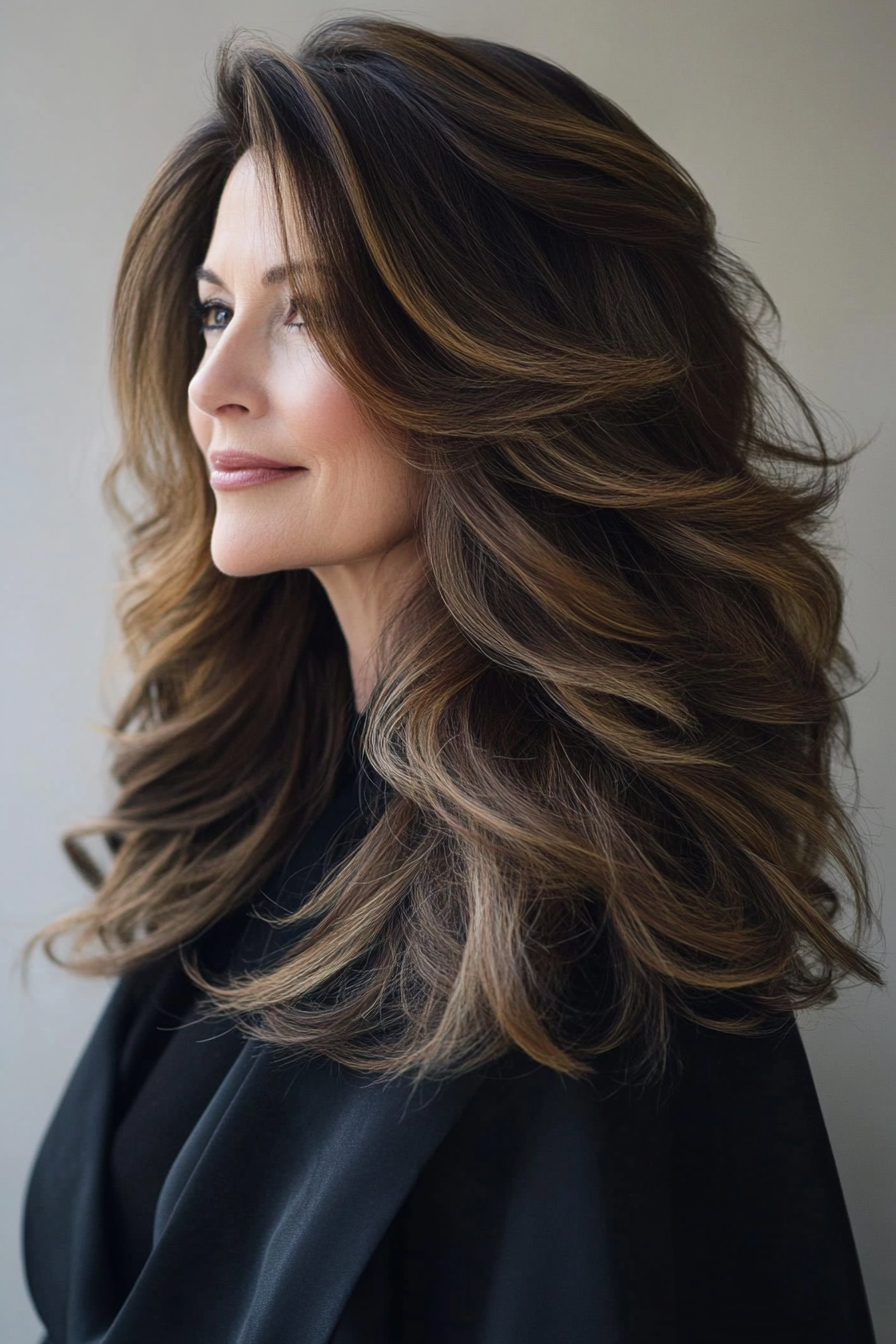 21. Long Layers in Sunlit Brunette (Trendy Haircuts For Women Over 50) - Trendy Haircuts For Women Over 50