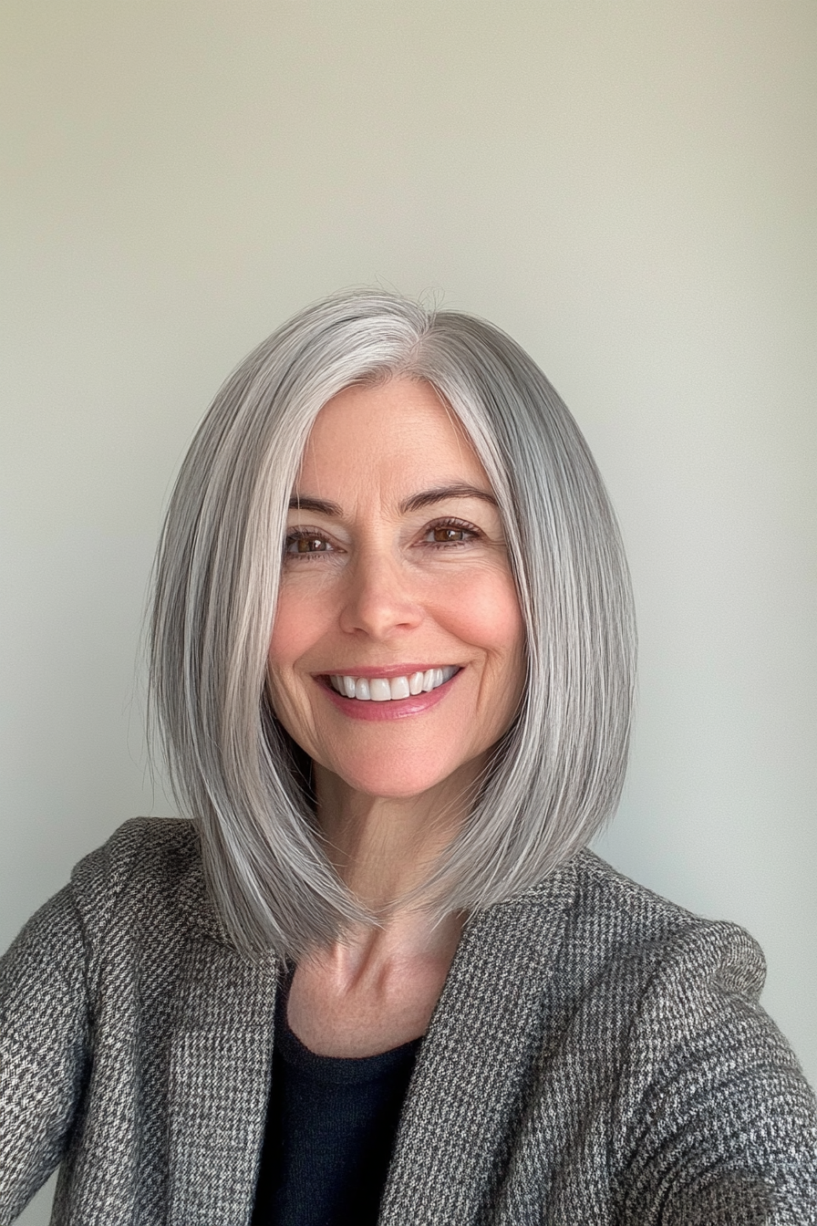23. Asymmetrical Cut in Cool Pewter (Trendy Haircuts For Women Over 50) - Trendy Haircuts For Women Over 50