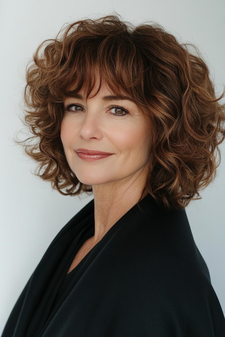25. Curly Shag in Deep Bronze (Trendy Haircuts For Women Over 50) - Trendy Haircuts For Women Over 50