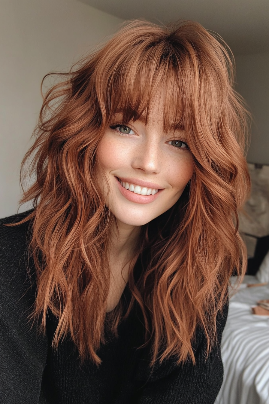 5. Chestnut Charm (Shaggy Haircuts With Curtain Bangs) - Shaggy Haircuts With Curtain Bangs