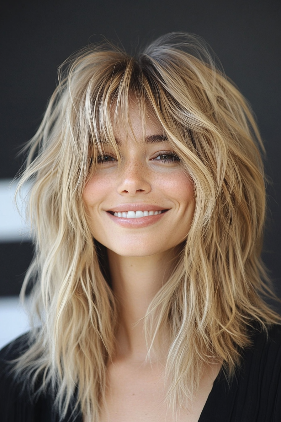 6. Sandy Beach Shag (Shaggy Haircuts With Curtain Bangs) - Shaggy Haircuts With Curtain Bangs