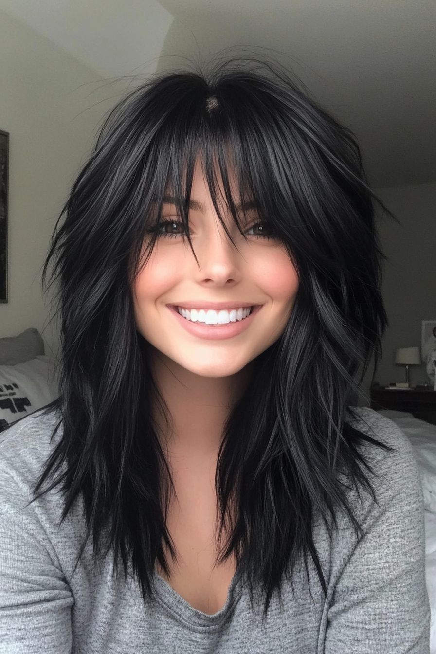 7. Raven's Wing (Shaggy Haircuts With Curtain Bangs) - Shaggy Haircuts With Curtain Bangs
