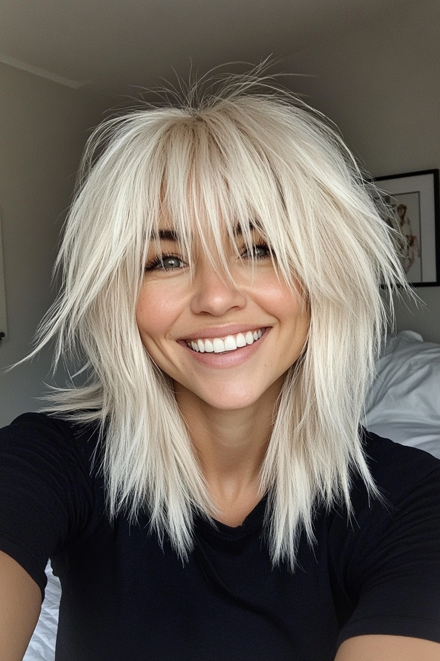 10. Platinum Mist (Shaggy Haircuts With Curtain Bangs) - Shaggy Haircuts With Curtain Bangs