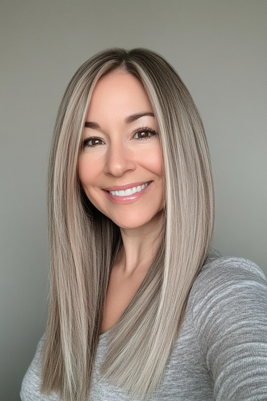 4. Sleek Ash Elegance (Mid Length Mom Haircuts) - Mid Length Mom Haircuts