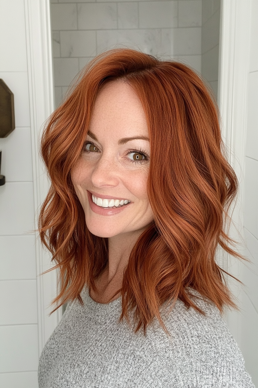 5. Rustic Auburn Layers (Mid Length Mom Haircuts) - Mid Length Mom Haircuts