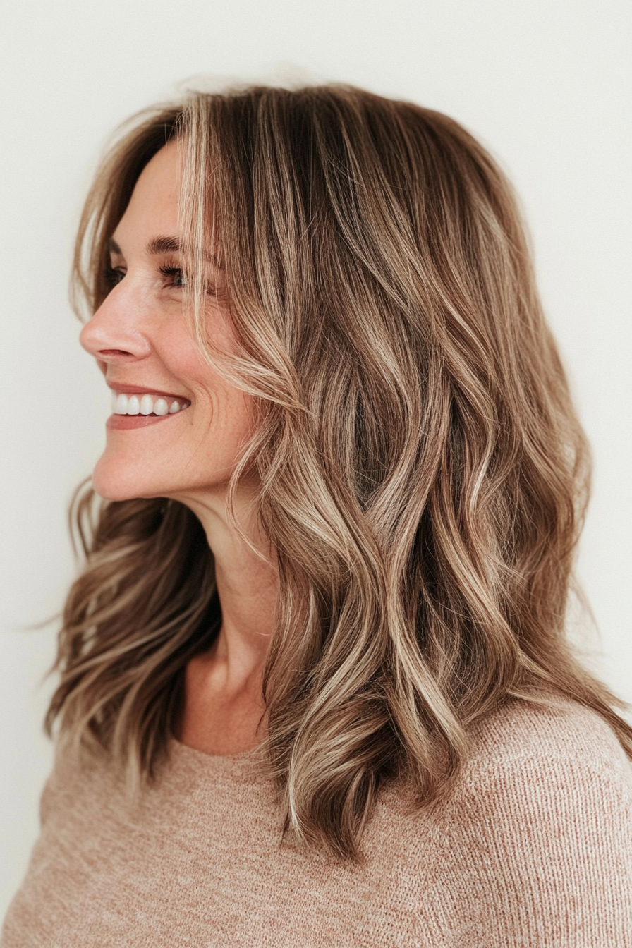 9. Bronze Beauty Waves (Mid Length Mom Haircuts) - Mid Length Mom Haircuts