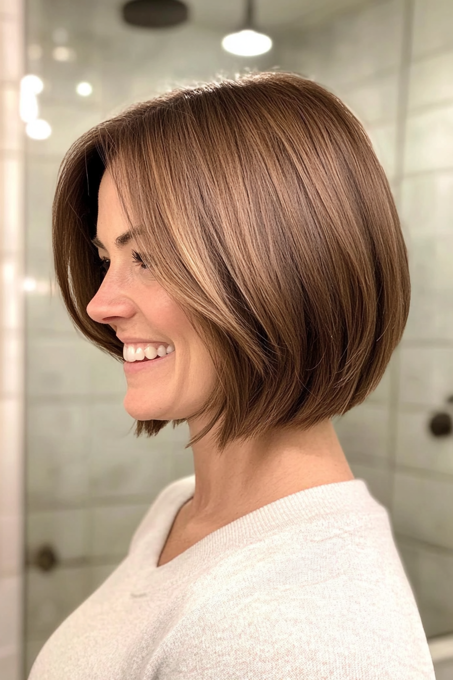 11. Sun-Kissed Brown Bob (Mid Length Mom Haircuts) - Mid Length Mom Haircuts