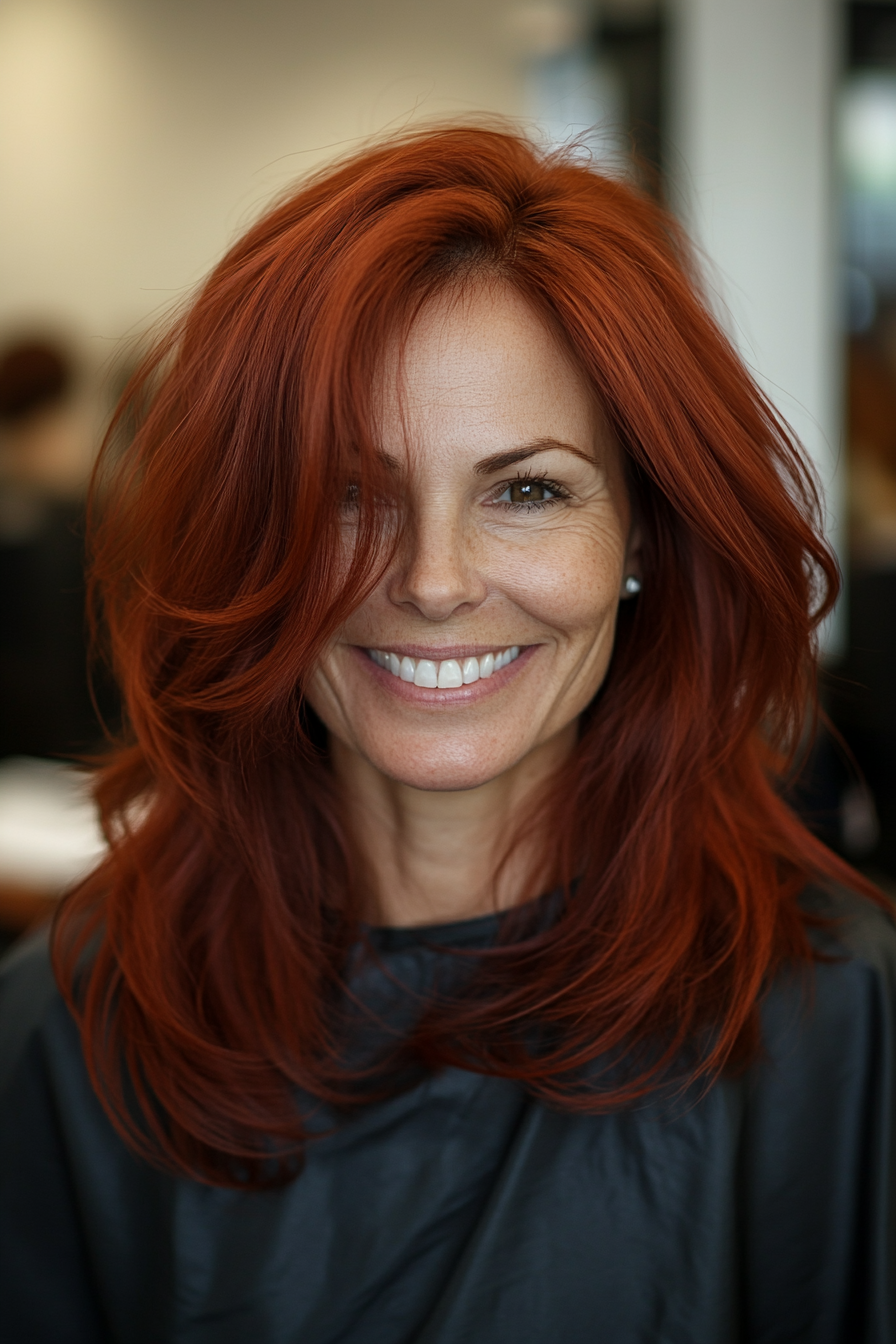 13. Rich Ruby Red (Mid Length Mom Haircuts) - Mid Length Mom Haircuts