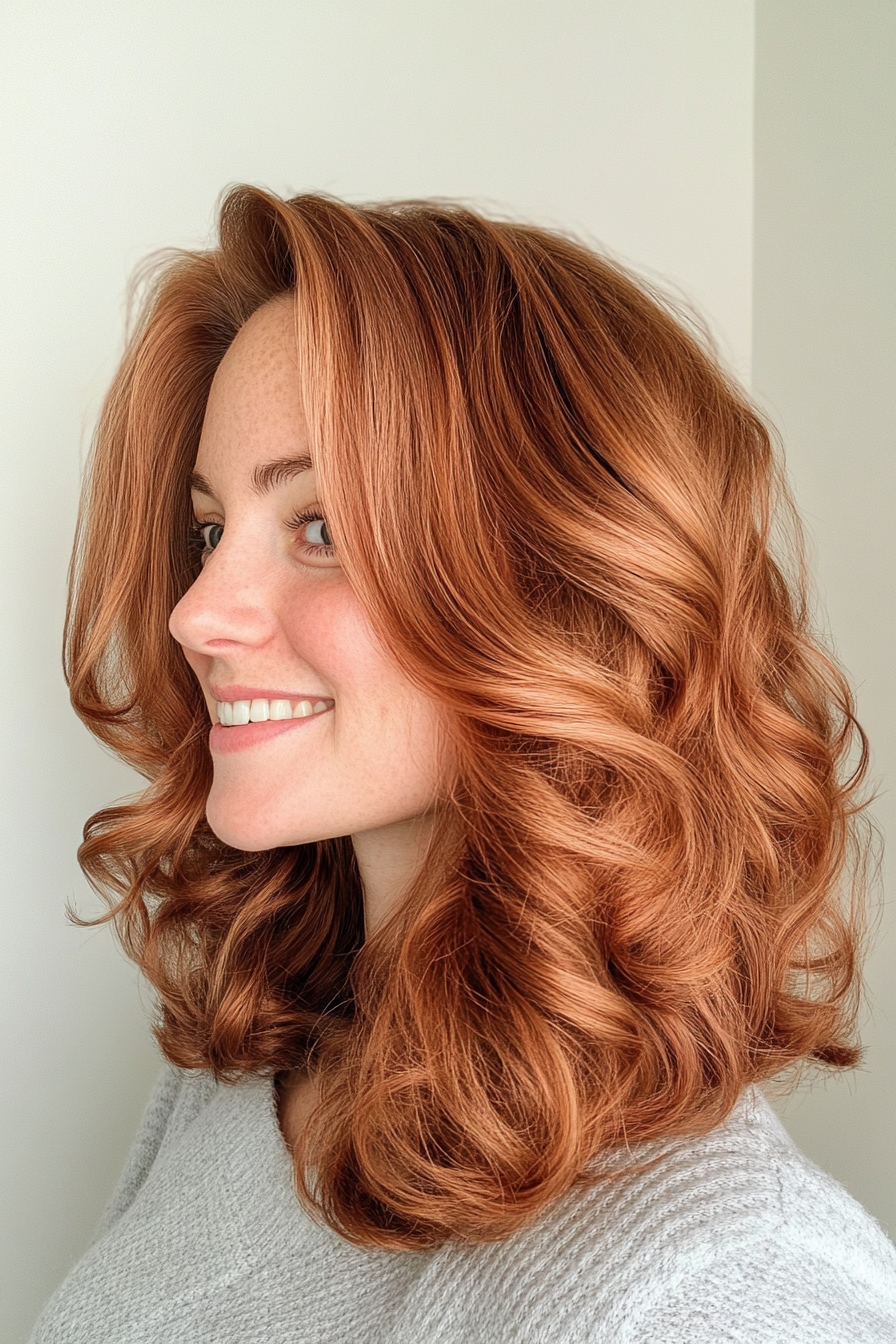 16. Cool Copper Curls (Mid Length Mom Haircuts) - Mid Length Mom Haircuts