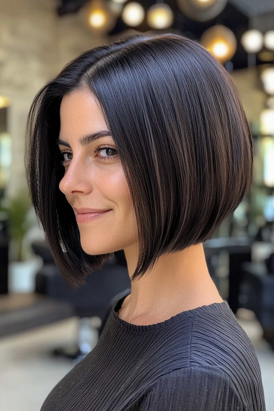 17. Deep Black Bob (Mid Length Mom Haircuts) - Mid Length Mom Haircuts
