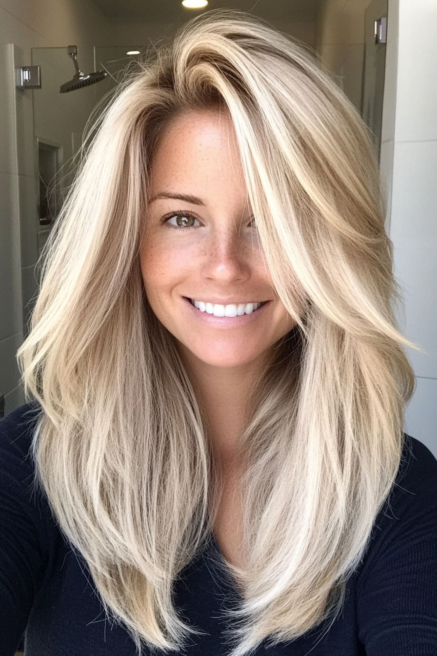 18. Light Blonde Layers (Mid Length Mom Haircuts) - Mid Length Mom Haircuts