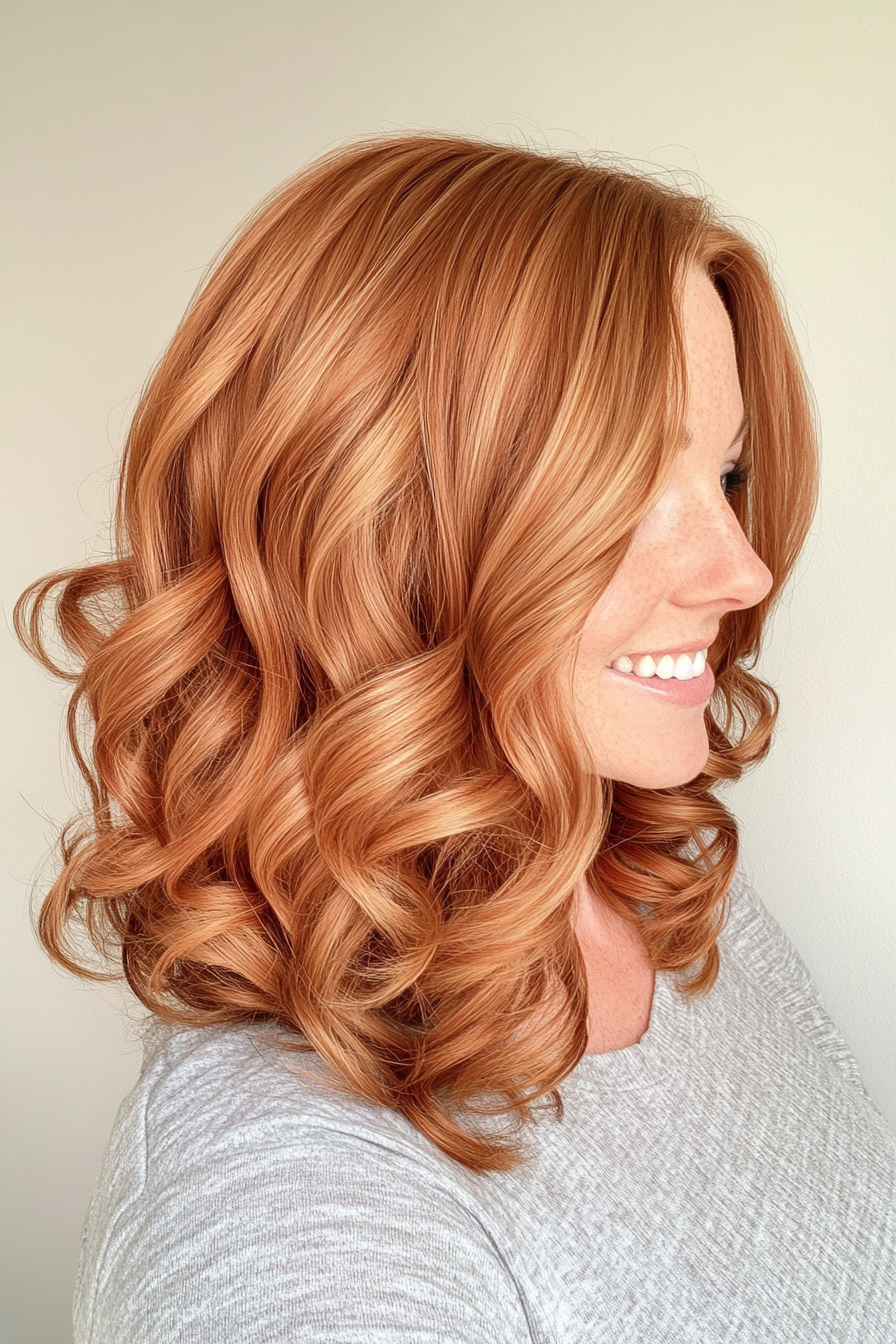 20. Soft Ginger Swirl (Mid Length Mom Haircuts) - Mid Length Mom Haircuts