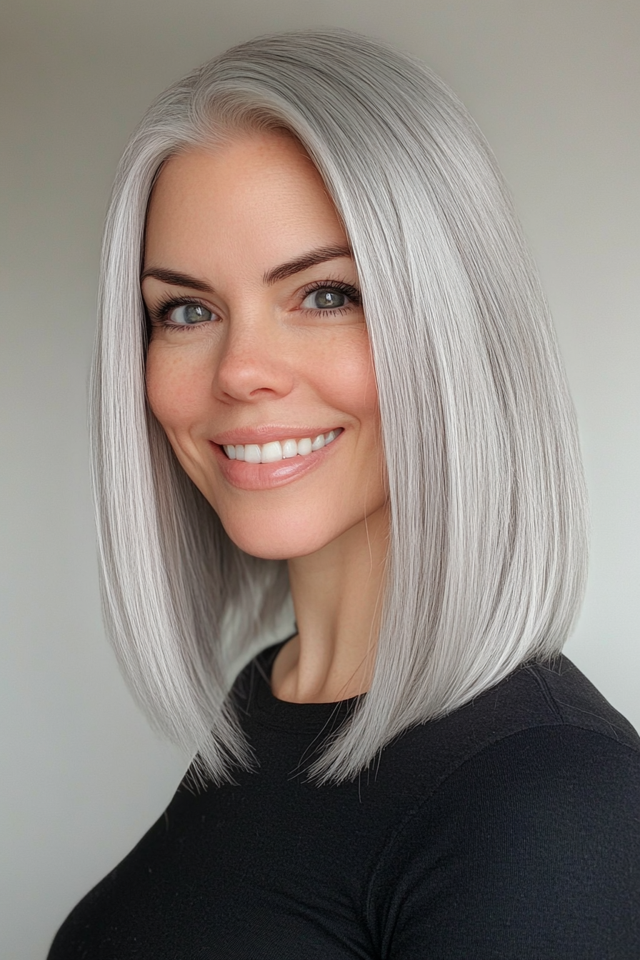 22. Subdued Silver (Mid Length Mom Haircuts) - Mid Length Mom Haircuts