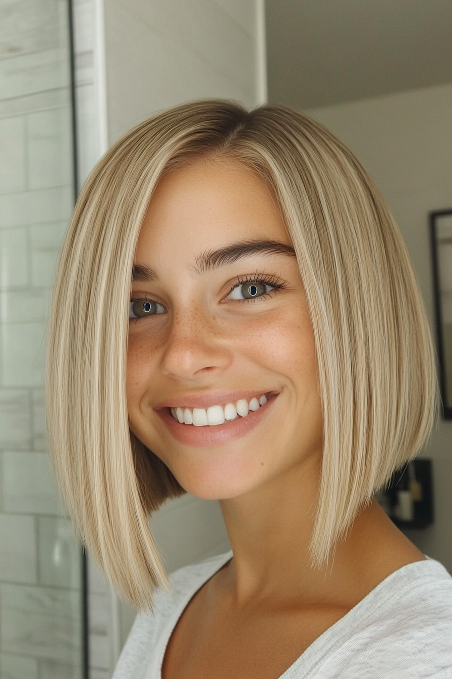 23. Natural Blonde Bob (Mid Length Mom Haircuts) - Mid Length Mom Haircuts
