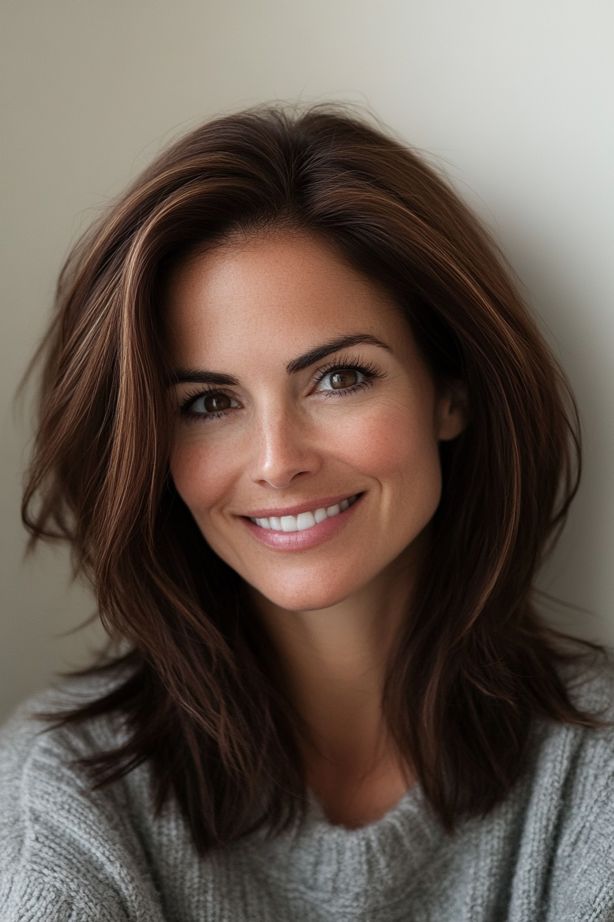 24. Vivid Velvet Brown (Mid Length Mom Haircuts) - Mid Length Mom Haircuts