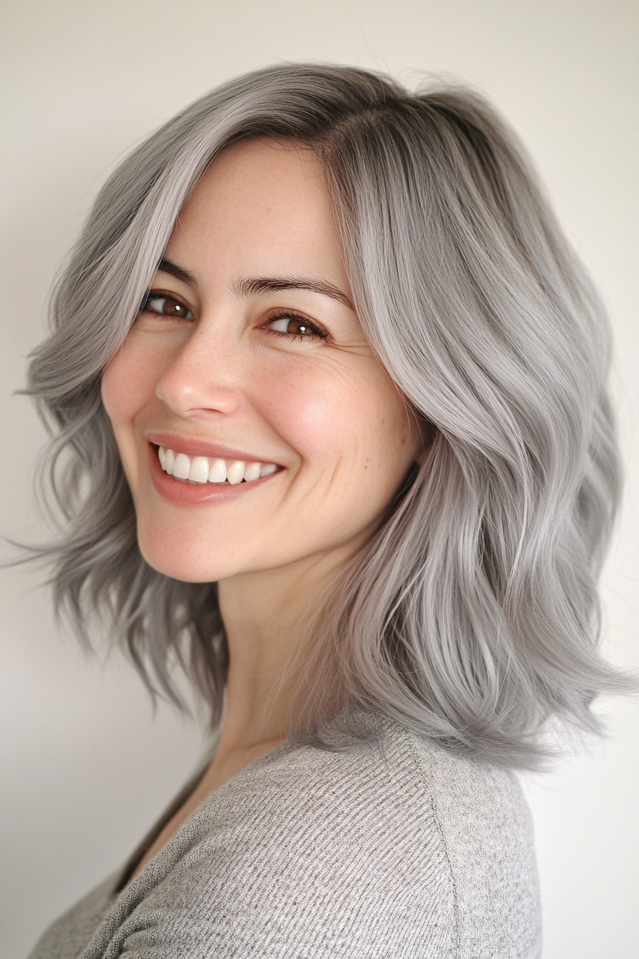 25. Icy Ash Waves (Mid Length Mom Haircuts) - Mid Length Mom Haircuts